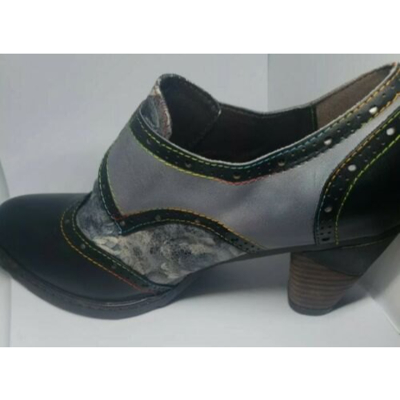 CrazycatZ Leather Pumps,Womens Colorful Vintage Block Heel Oxford Vintage Shoes - Picture 5 of 8
